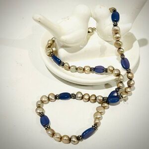 “Something Blue” Freshwater Pearl & Blue Chalcedony Sterling Silver Necklace